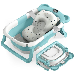 FOLDABLE BABY BATH TUB WITH THERMOMETER,GREEN