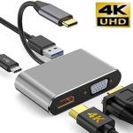 USB C HUB WITH TYPE C 4 IN 1 USB HUB|Dual Screen Display, 4K HDMI/HDTV, VGA Adapter and USB 3.0