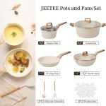 JEETEE POTS AND PANS SET NON STICK, BEIGE 14pieces COOKWARE SET