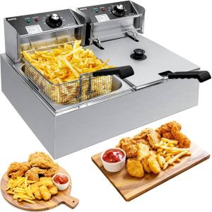 GLOBAL STAR 12L DEEP FRYER DOUBLE 6L STAINLESS STEEL, BASKET OIL FILTER