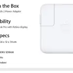 APPLE 85W MAGSAFE 2 POWER ADAPTER (T-TIP) FOR MACBOOK PRO RETINA 15"INCH