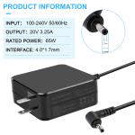 65W CHARGER SMALL ROUND PIN FOR LENOVO IDEAPAD 1/3/5 — 20V 3.25A ORIGINAL AC ADAPTER